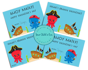 Pirate Octopus Kids Personalized Valentine Cards
