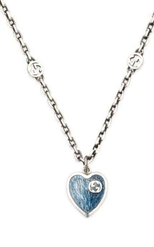 GUCCI Heart SILVER & BLUE ENAMEL Necklace YBB645545000200U