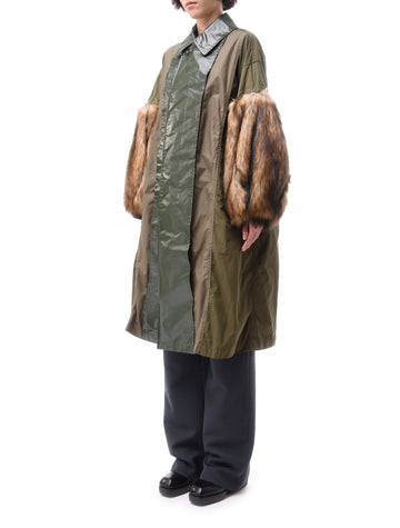 Toga Pulla Khaki Polyester Taffeta Fur Coat