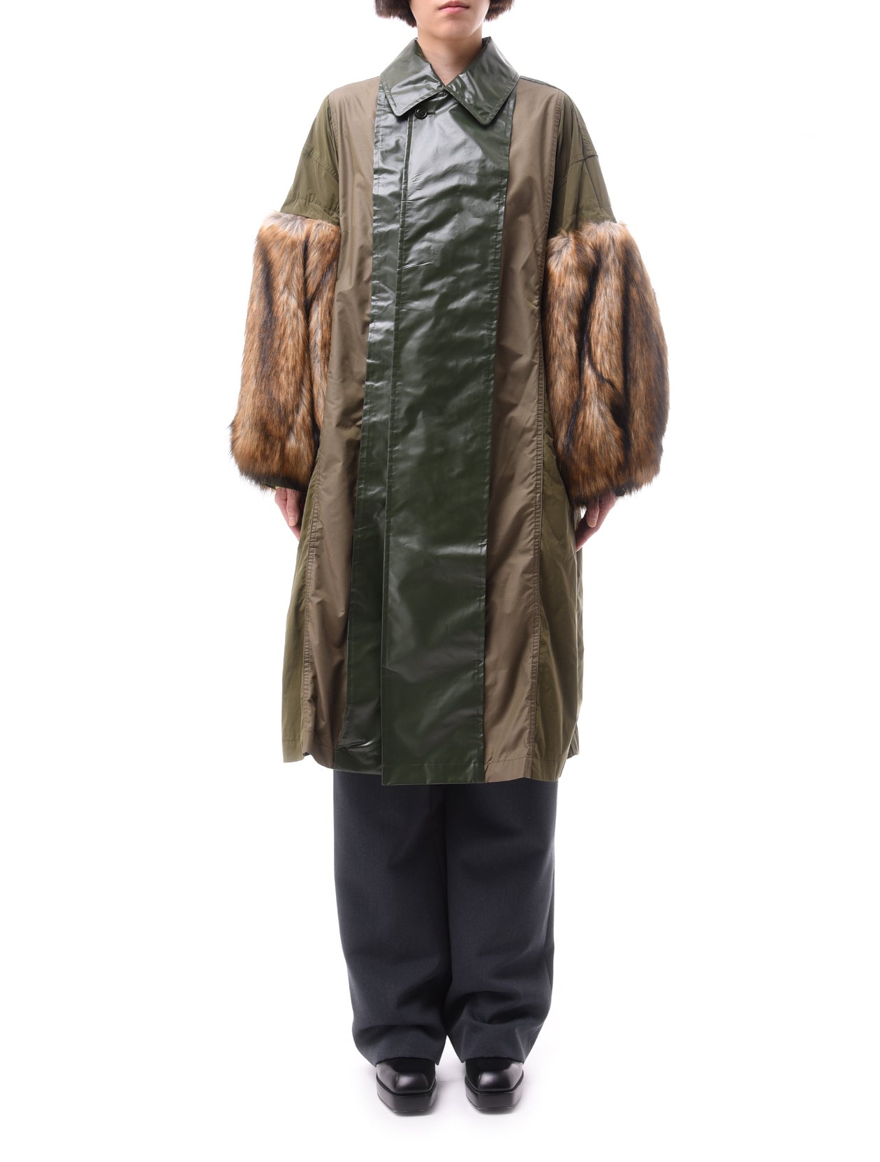 Toga Pulla Khaki Polyester Taffeta Fur Coat