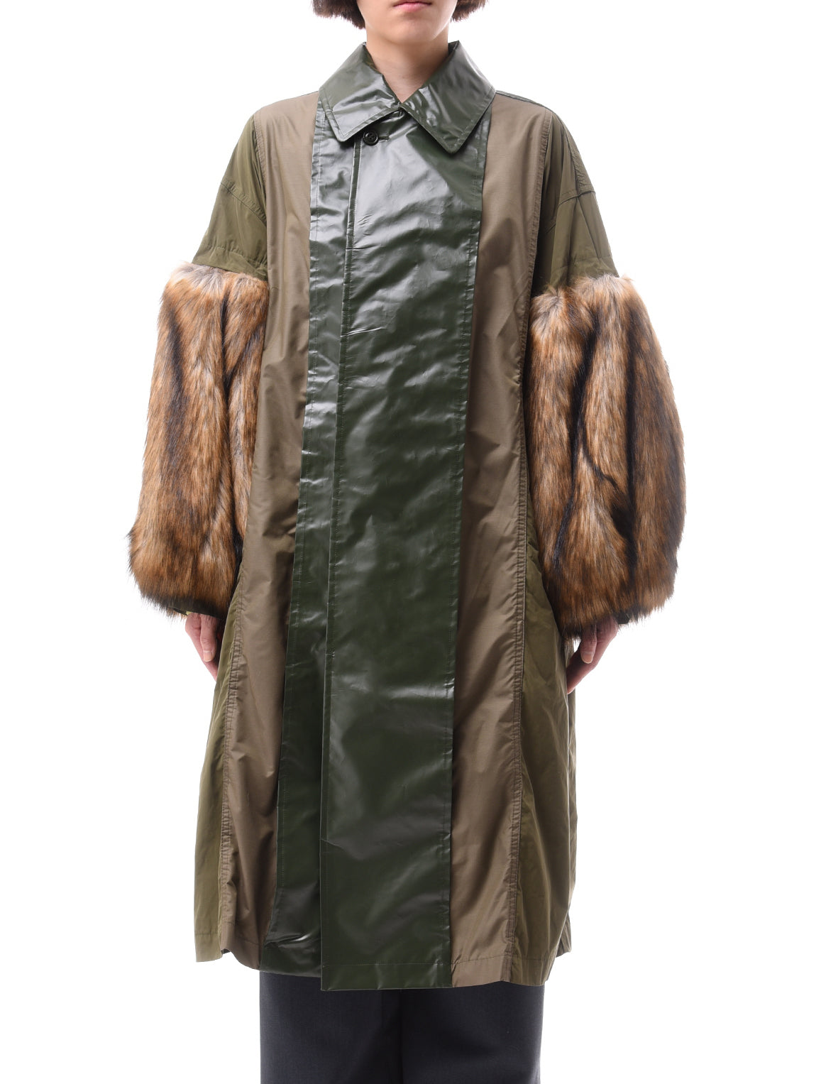 Toga Pulla Khaki Polyester Taffeta Fur Coat