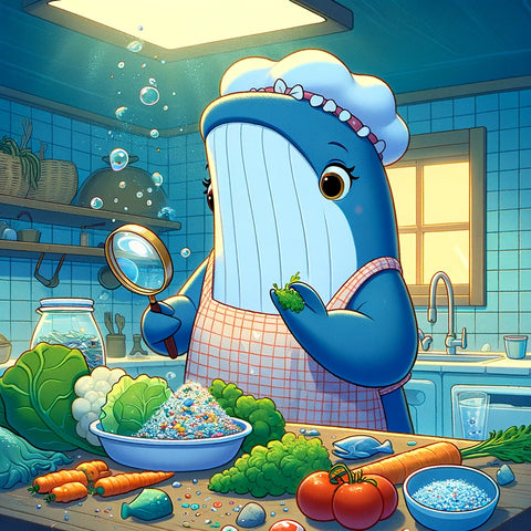 Shore Buddies Emma the Whale cooking in her underwater kitchen with microplastics.png