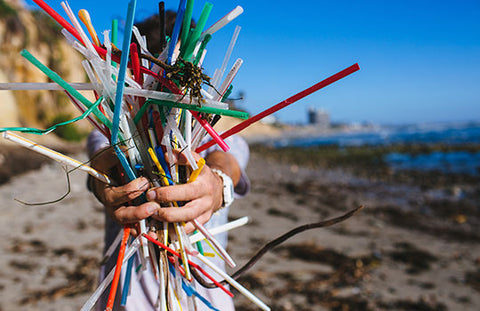 Plastic straws from beaches turned into art