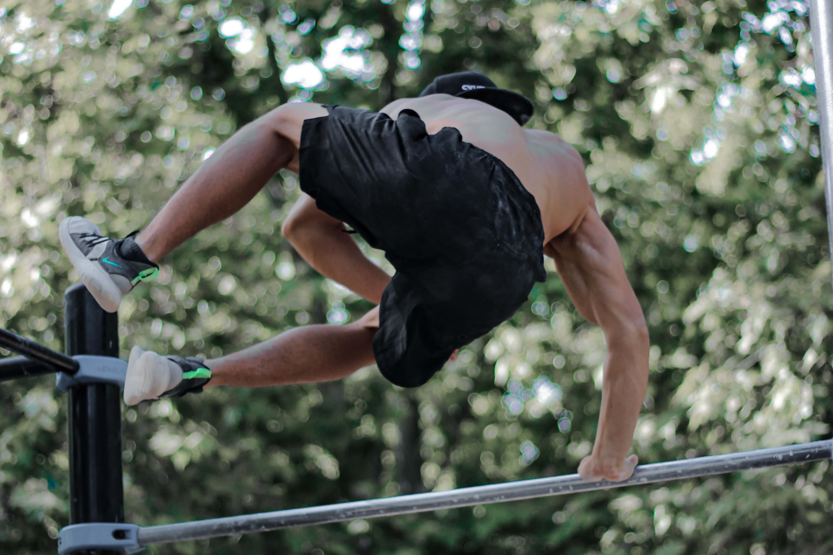 street workout athlete is doing dynamics