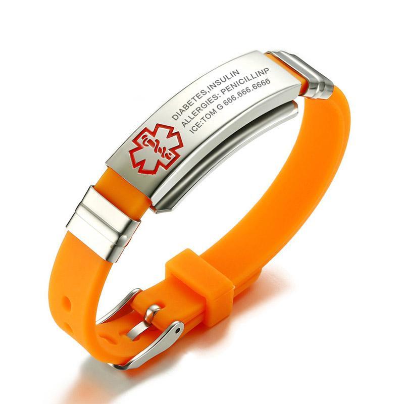 Custom Engraved Medical Alert Identity ID Silicone Bracelet Wristband