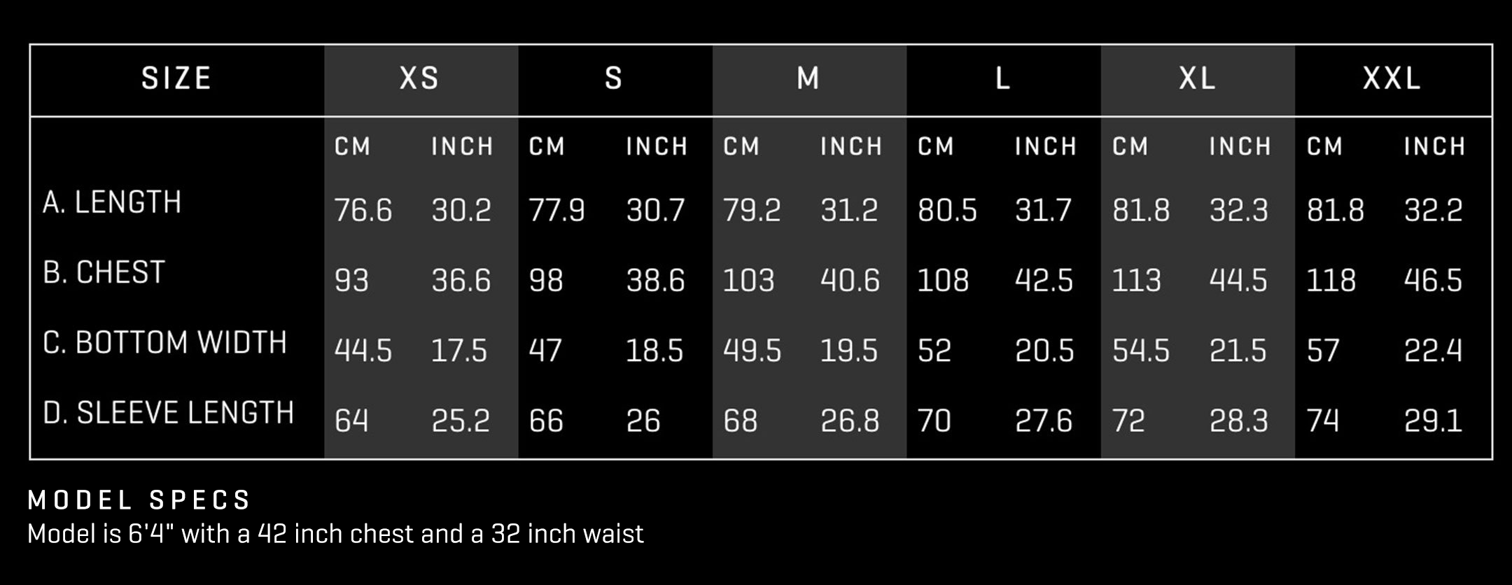 walter sky mh02 hoodie fitting chart