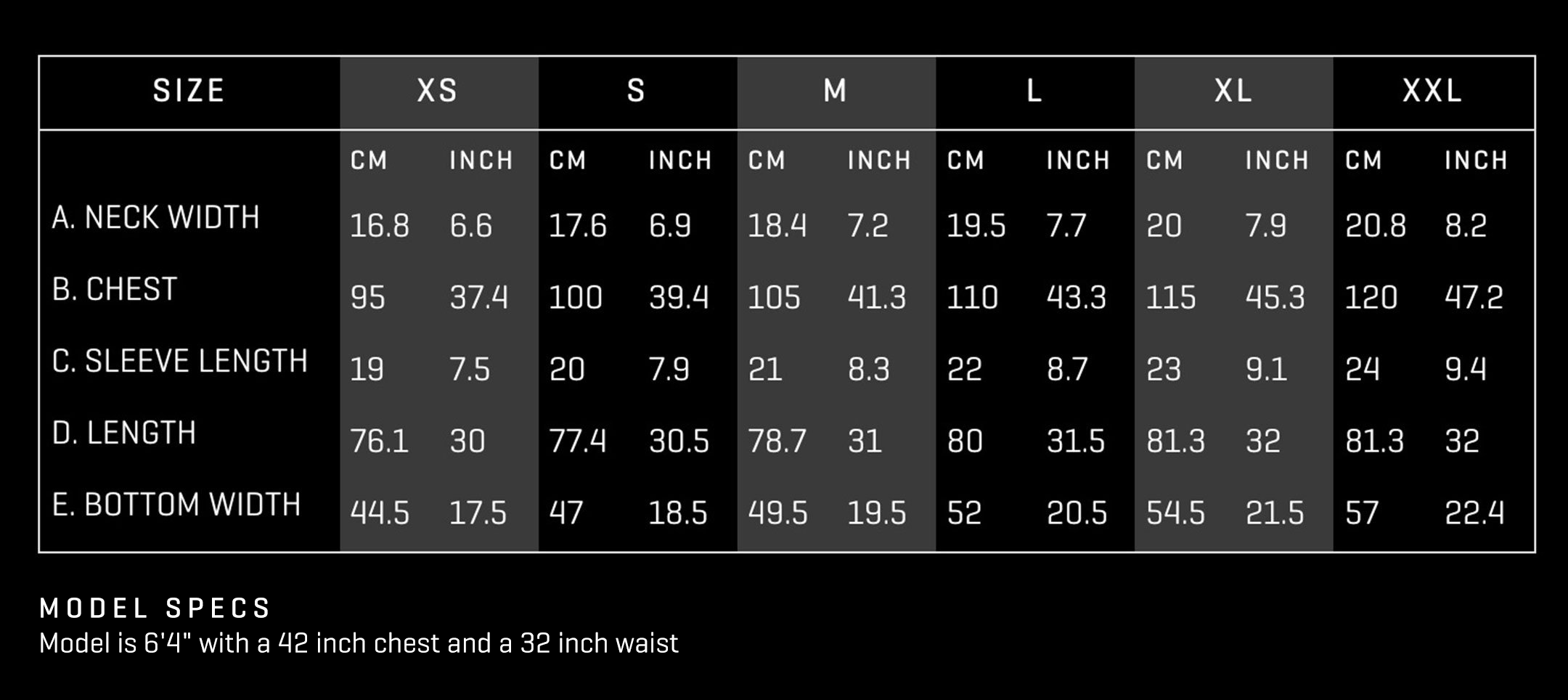 walter sky shirt fitting chart