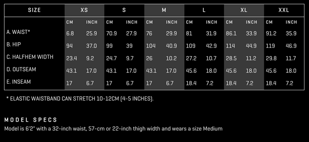 walter sky shorts fitting chart