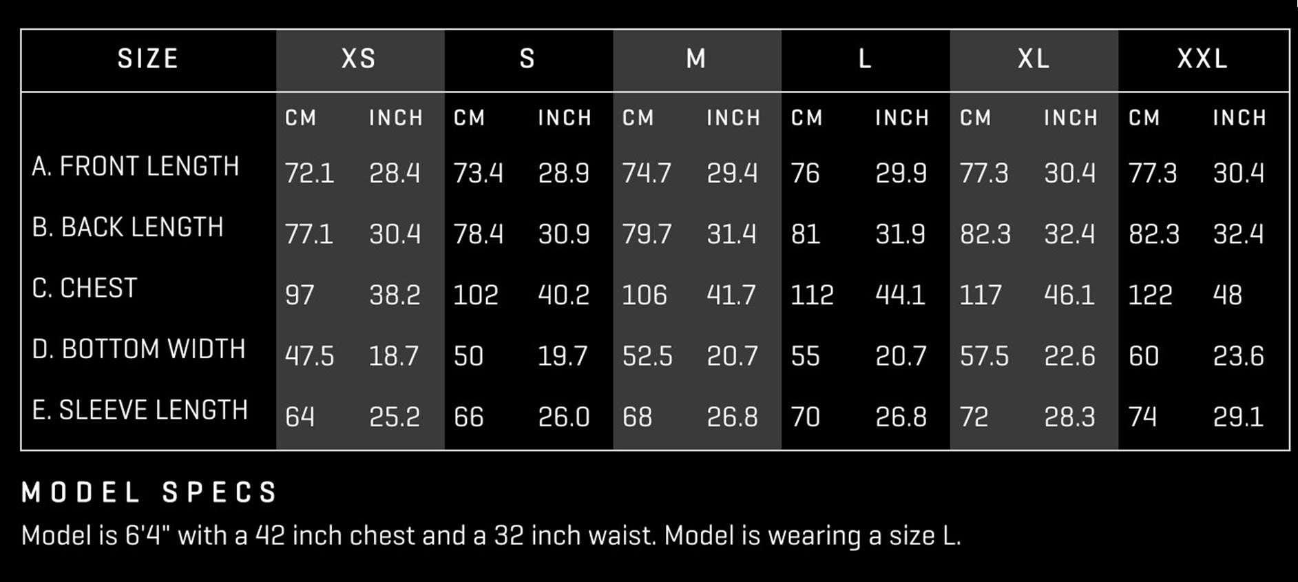walter sky mh01 hoodie fitting chart