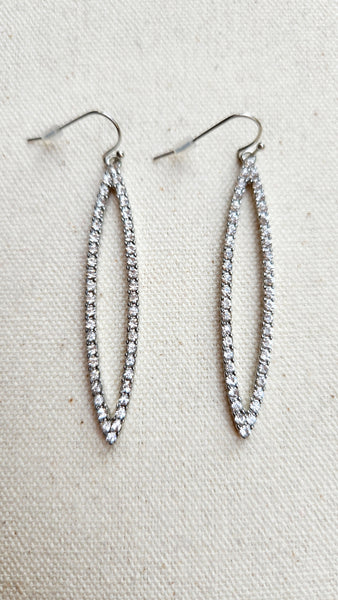 Long Rhinestone Drop Earrings-Silver