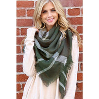 Thumbnail for Hdf2194 - Colorblock Fringed Blanket Scarf - Style 5