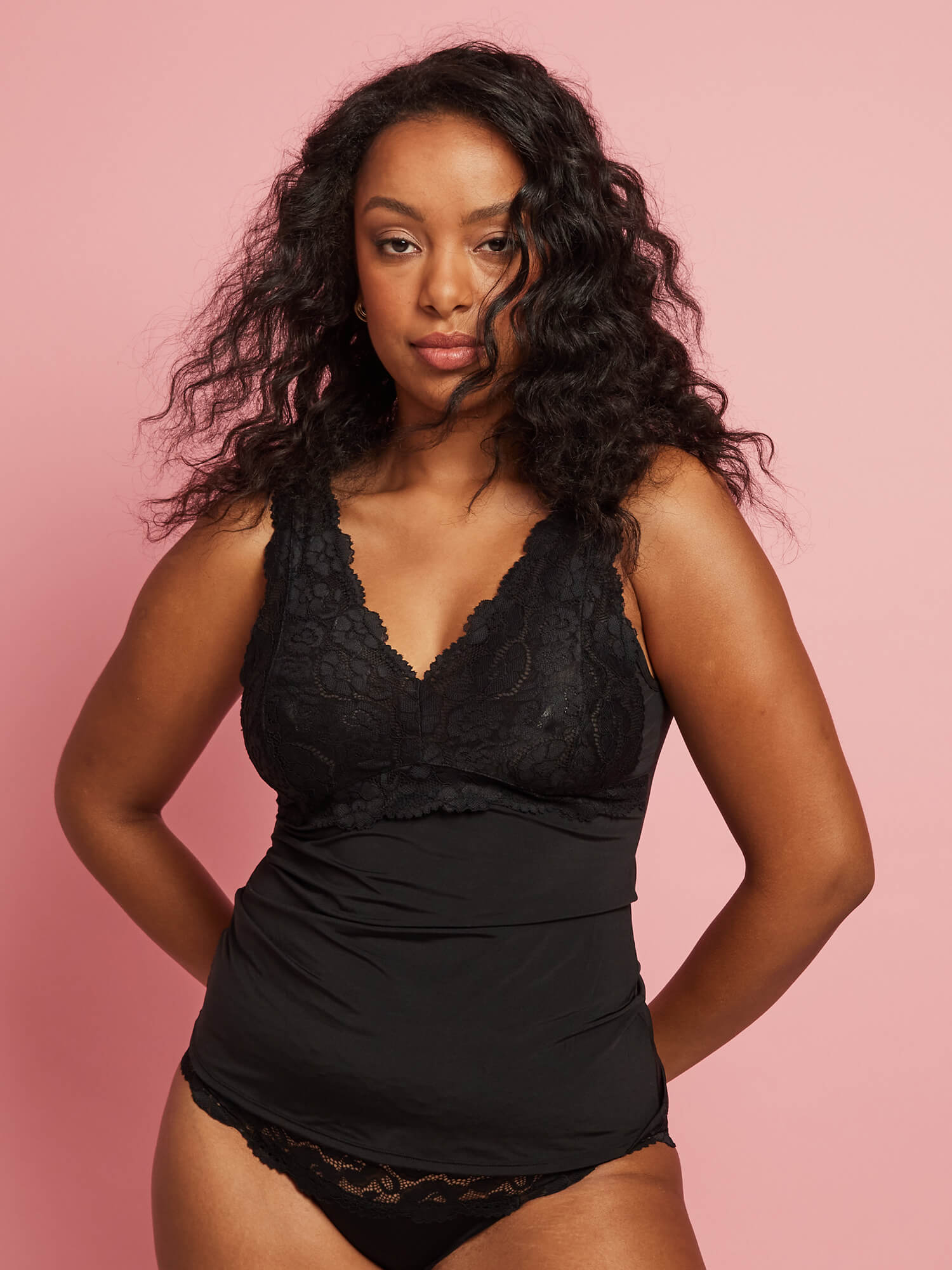 Daily Essentials Cotton & Lace Cami in Black - Kayser Lingerie