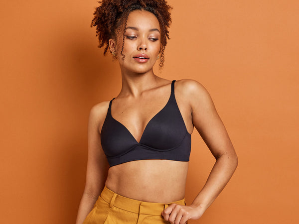 Total comfort wire free bra on a gold background