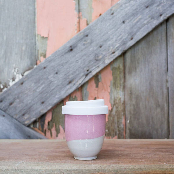 Pottery For The Planet - pink and white reusable cup