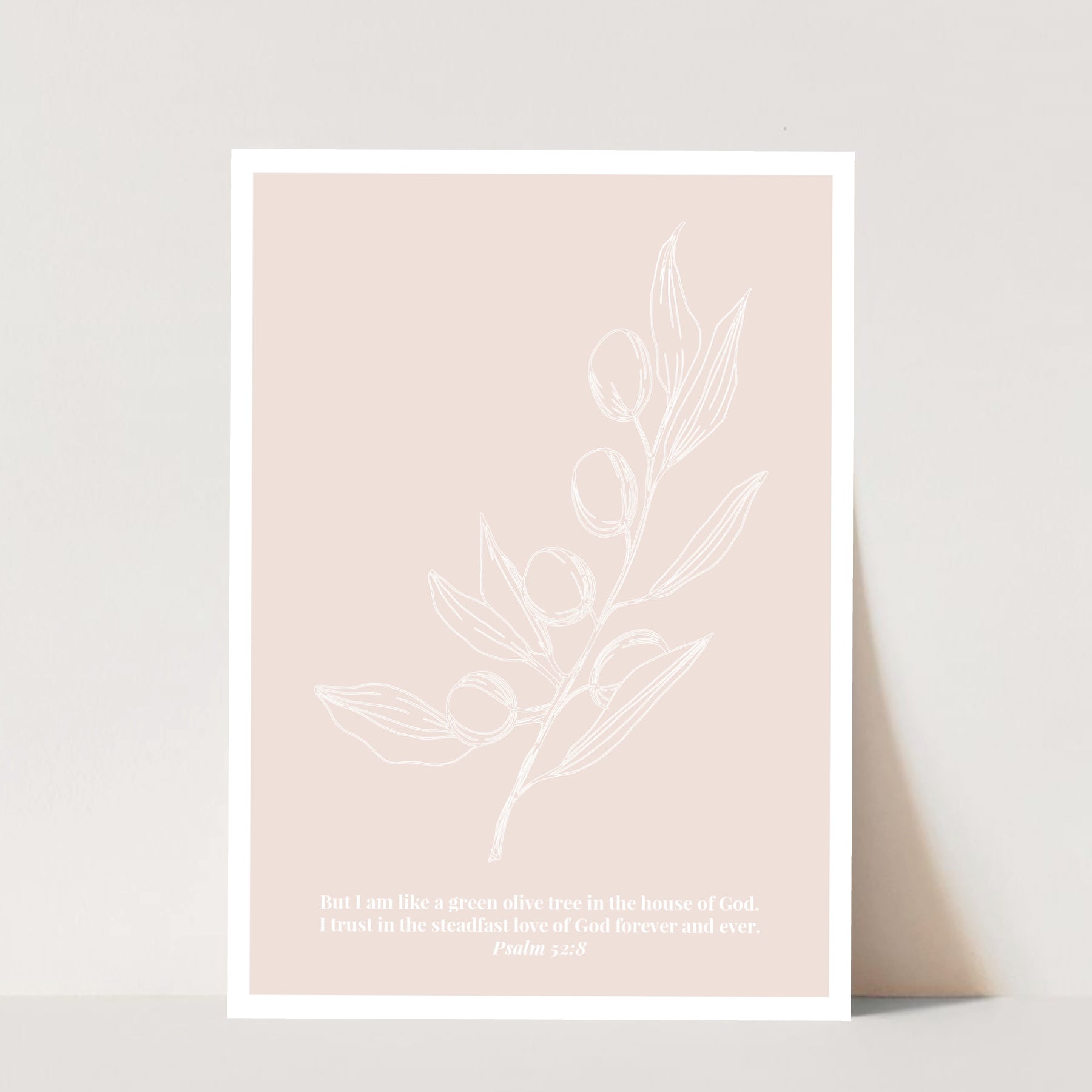 Psalm 52:8 Olive Branch Line Art Sketch Tan Print, Unframed