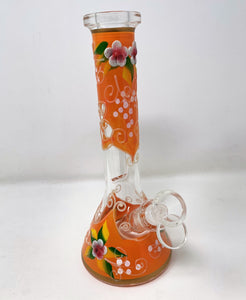 8" Beautiful GA Peach & Flowers Best Beaker Rig w/Glow in the Dark Design