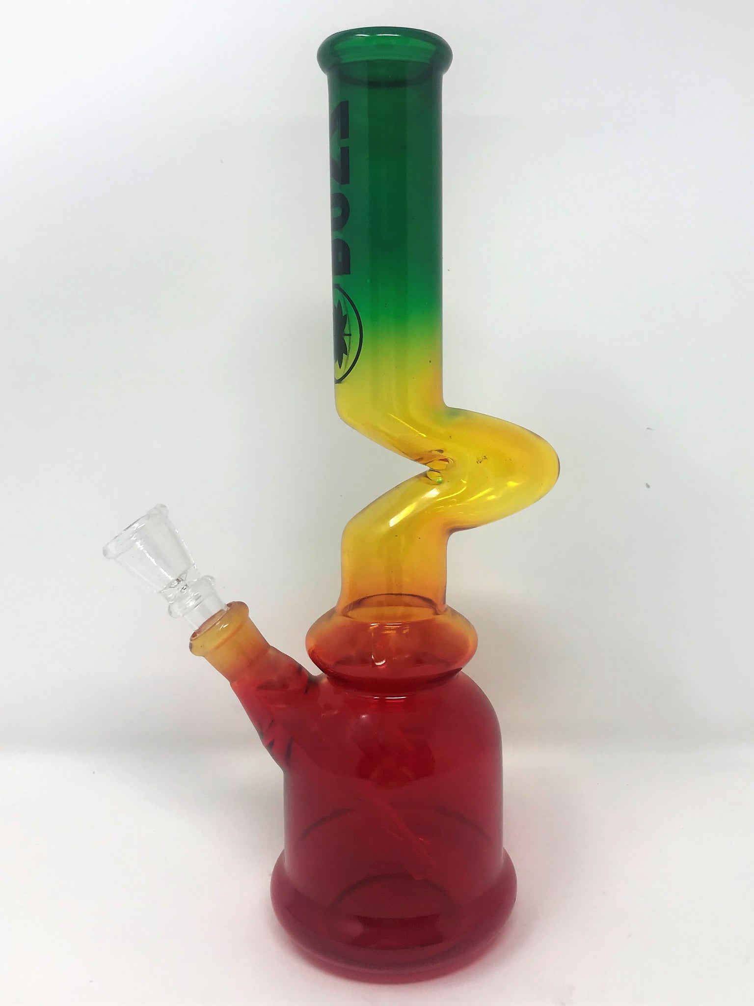 The Best 10" Zong Glass Bong w/Slide Stem & Attached Bowl Rasta Colo