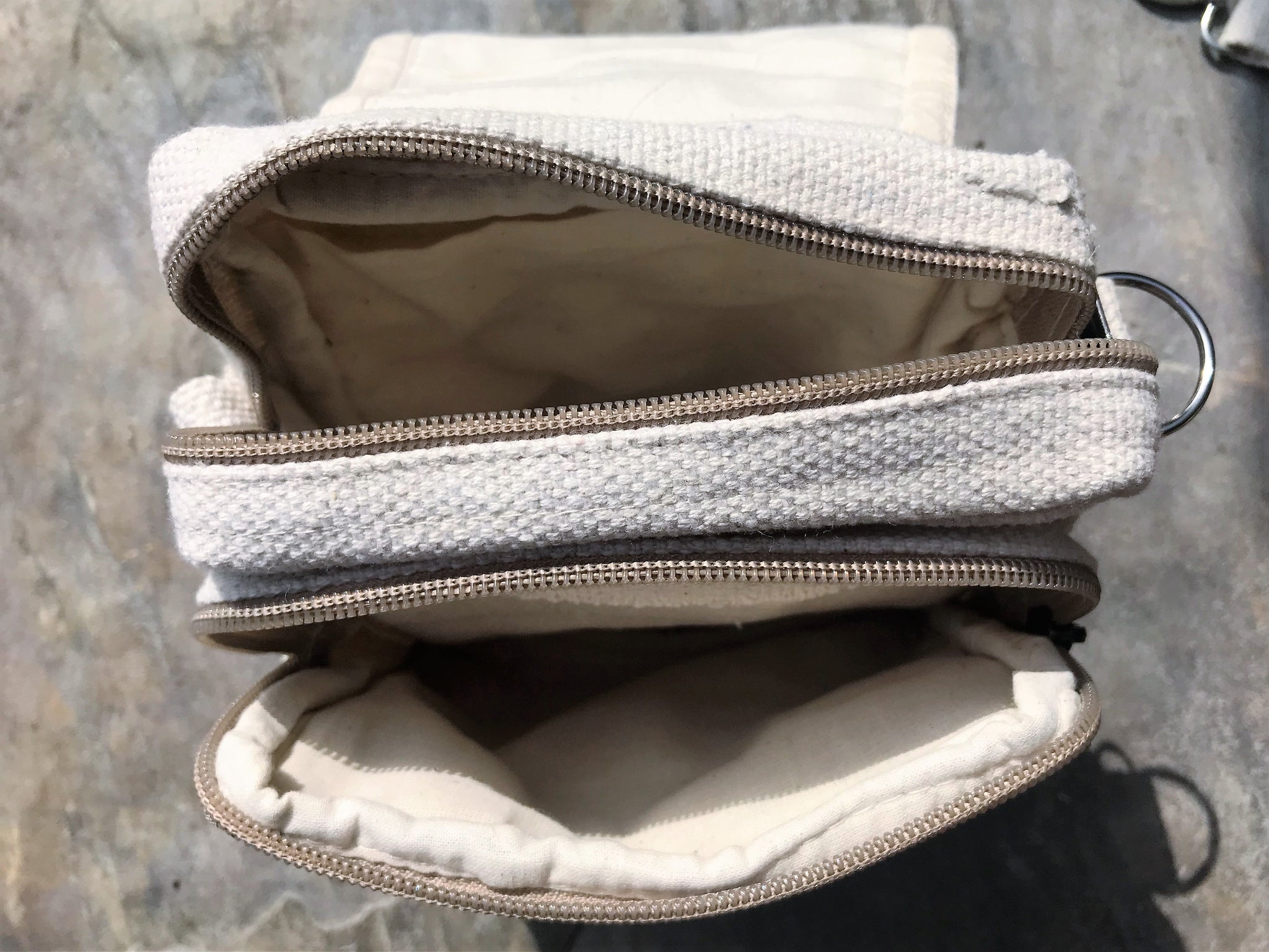 Double Zip, Hemp Pack Purse with Detachable Shoulder Strap - All Natur