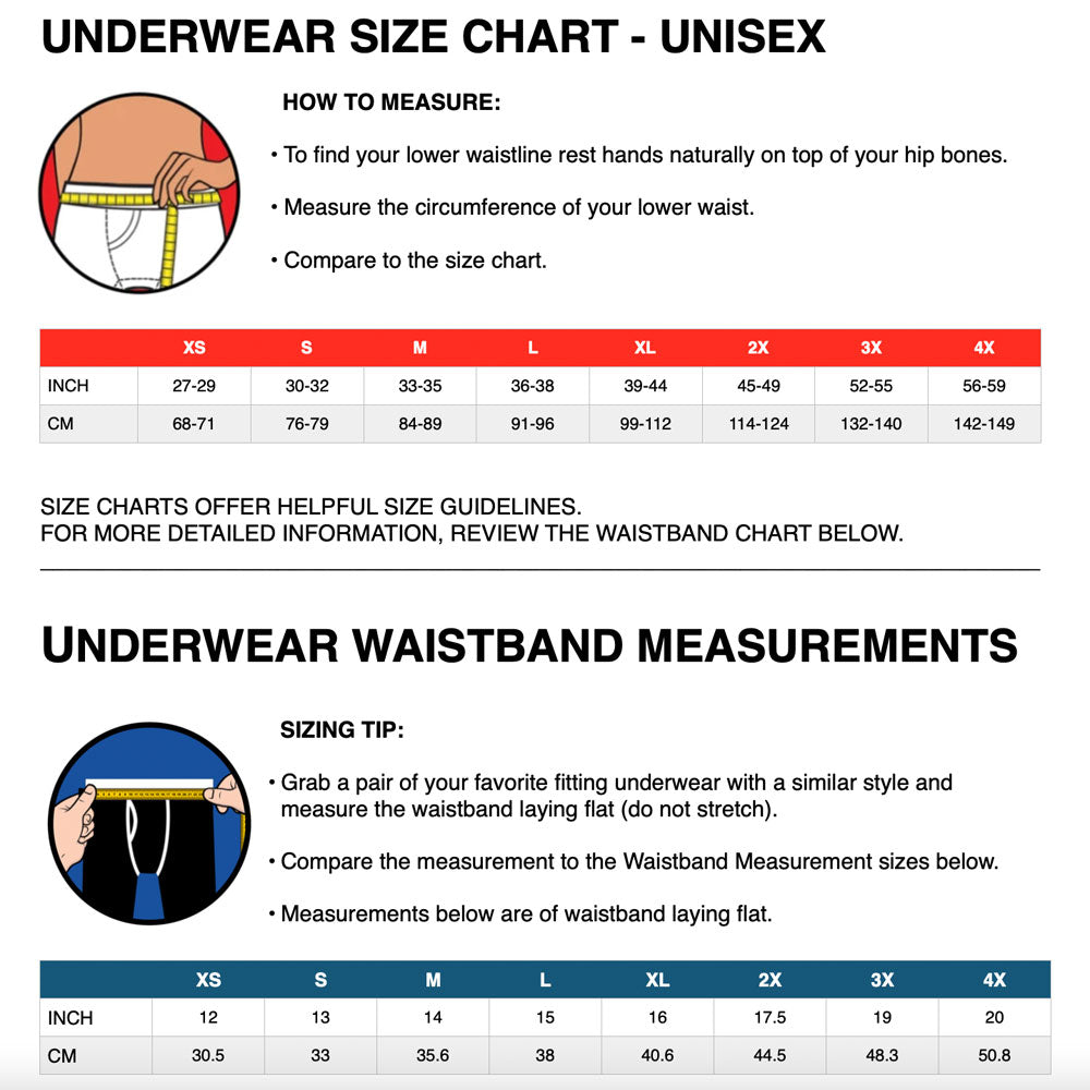 RodeoH Size Chart for Truhk Shift Underwear