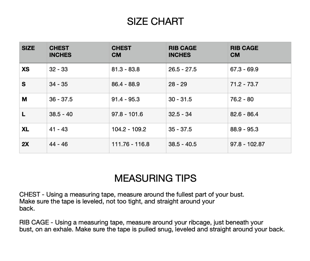 compression top size chart