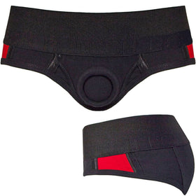 2.0 Black & Red Stripe Brief+ Harness Strap-On
