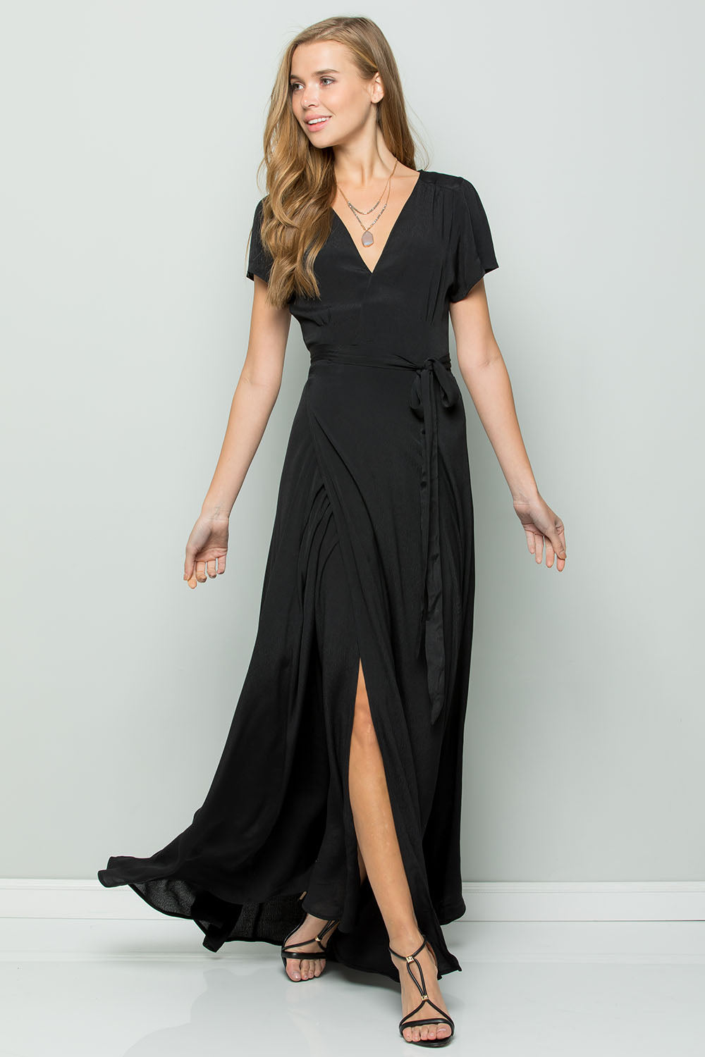 black flowy wrap dress