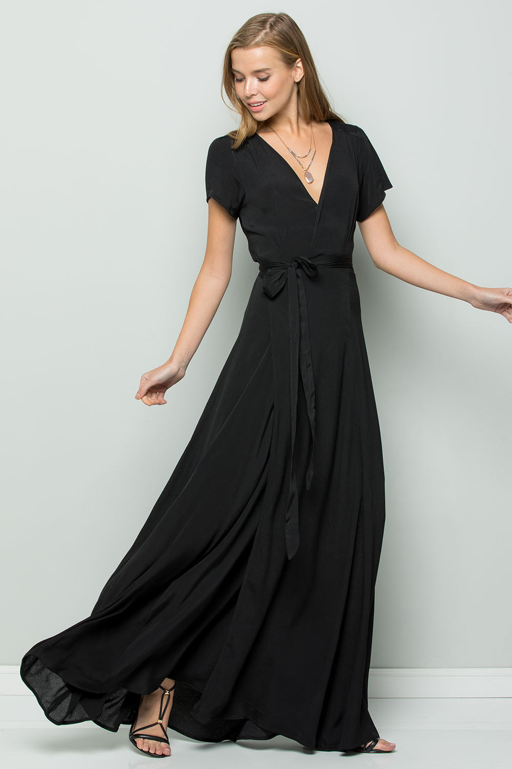 black flowy wrap dress