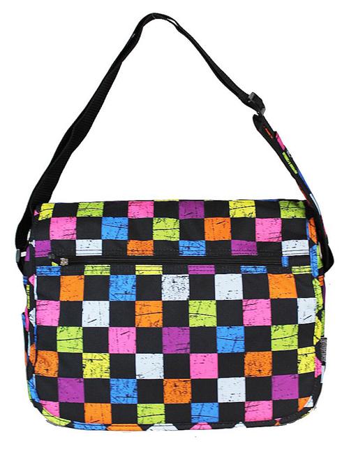 East West 600D Polyester School Messenger Bag Rainbow Checker - Ace Handbag