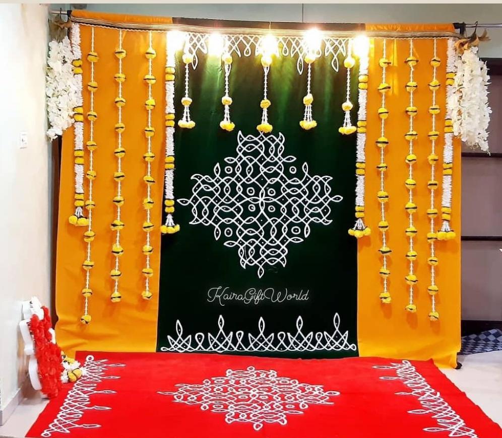 Kolam Backdrop Set with Garlands – KairaGiftWorld