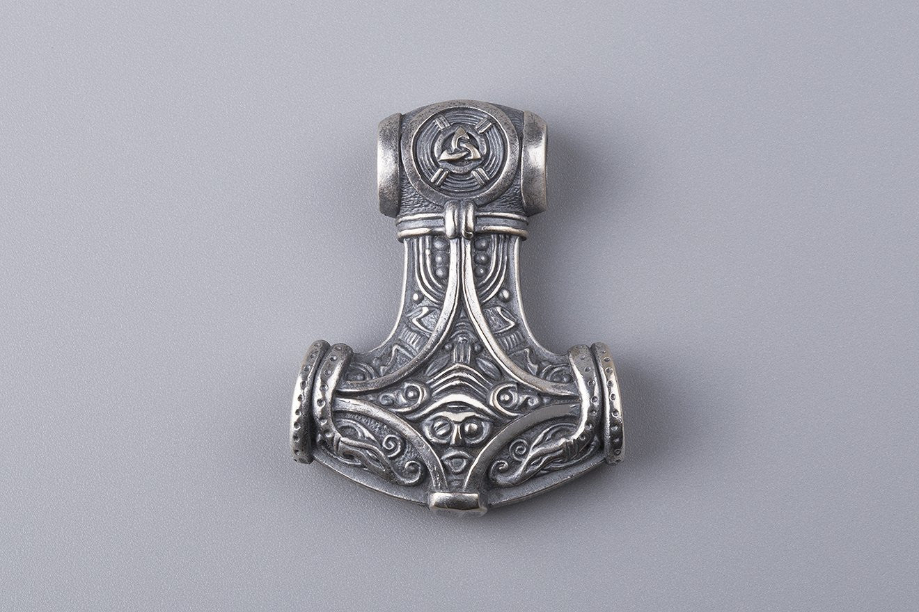 Thor’s Hammer with Odin and Ravens Silvered Bronze Pendant | Viking ...