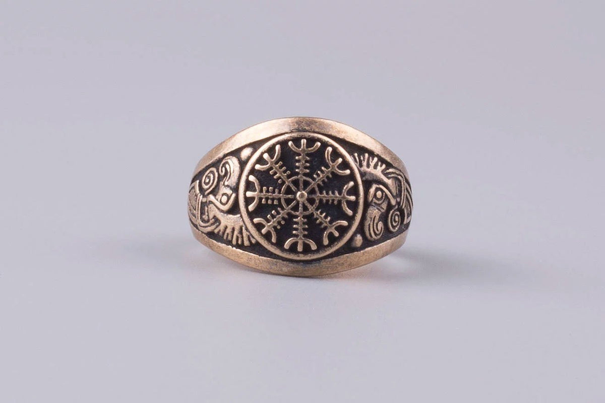 Helm of Awe Bronze Viking Ring | Viking Jewelry - Norse Wolves