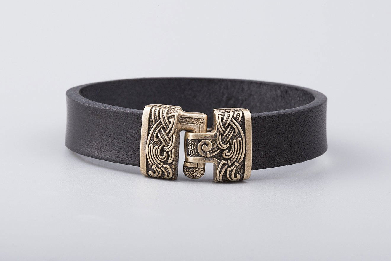 Black Leather Strap With Bronze Clasp Make Your Own Viking Bracelet Norse Wolves