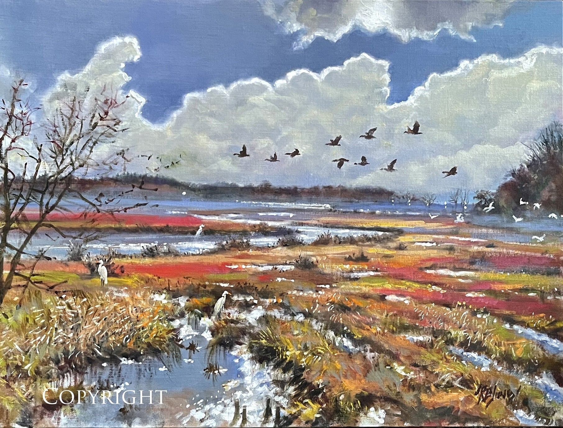 Newbury Marsh with Train Giclee Print of Oil Painting