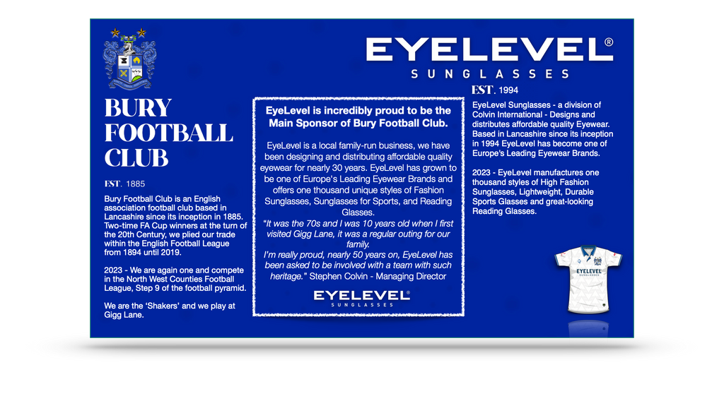 EyeLevel Proud Sponsors of Bury Football Club