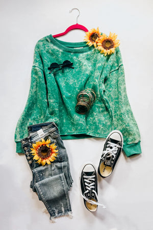 Bad Company Acid Wash Cropped Pullover • Sea Green - Atomic Wildflower