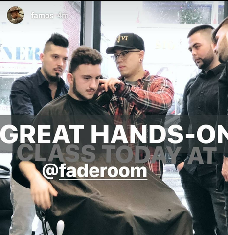 Scott Famos Ramos at Fade Room barbershop doing a hands on class - Claudio the barber