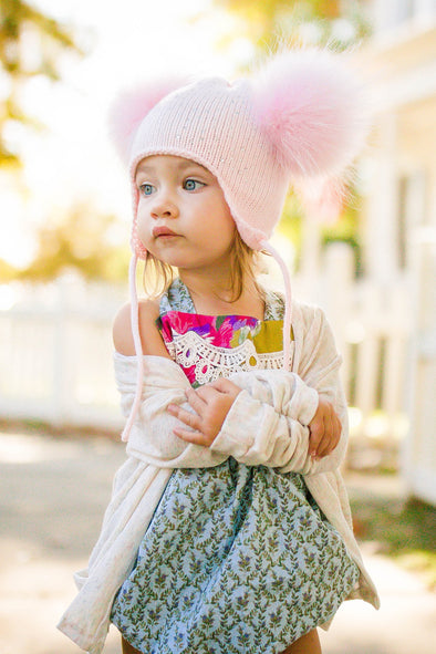 Light Pink Crystal Double Pom Hat