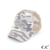 Authentic C.C Distressed Camo Baseball Cap With Embroidered USA Flag