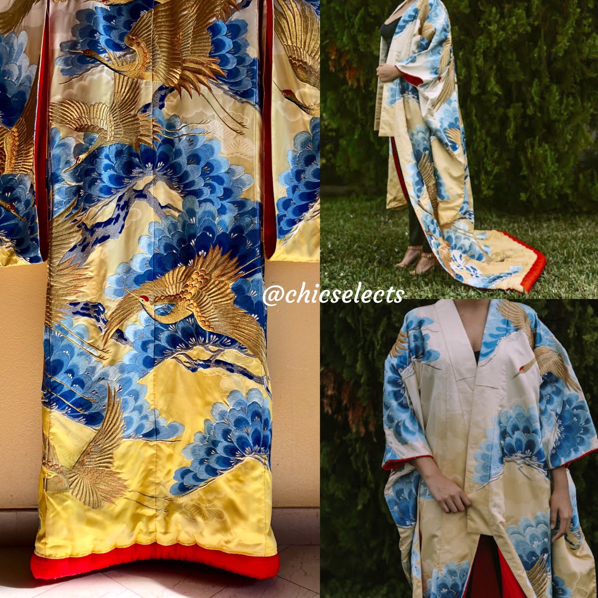 Vintage Japanese Wedding Uchikake Kimono Cranes Birds Embroidered Chic Selects Of Palm Beach