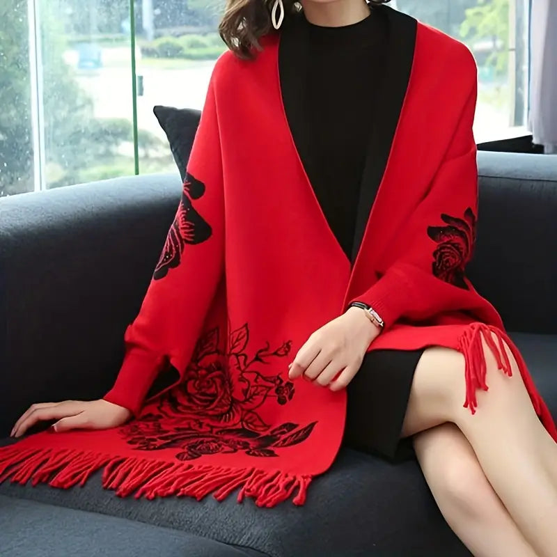 La Rosa Cashmere Jacquard Reversible Rebozo Shawl with Sleeves – CasaQ