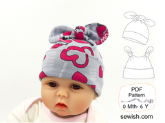 pdf sewing pattern for baby hats, newborn hats, easy sewing project for beginner