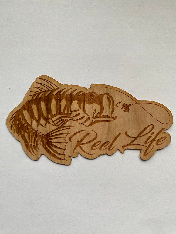 Reel life fishing wood sticker 3M adhesive backing