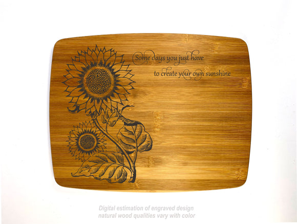 Sunflower with a little sunshine bamboo custom engraved cutting board