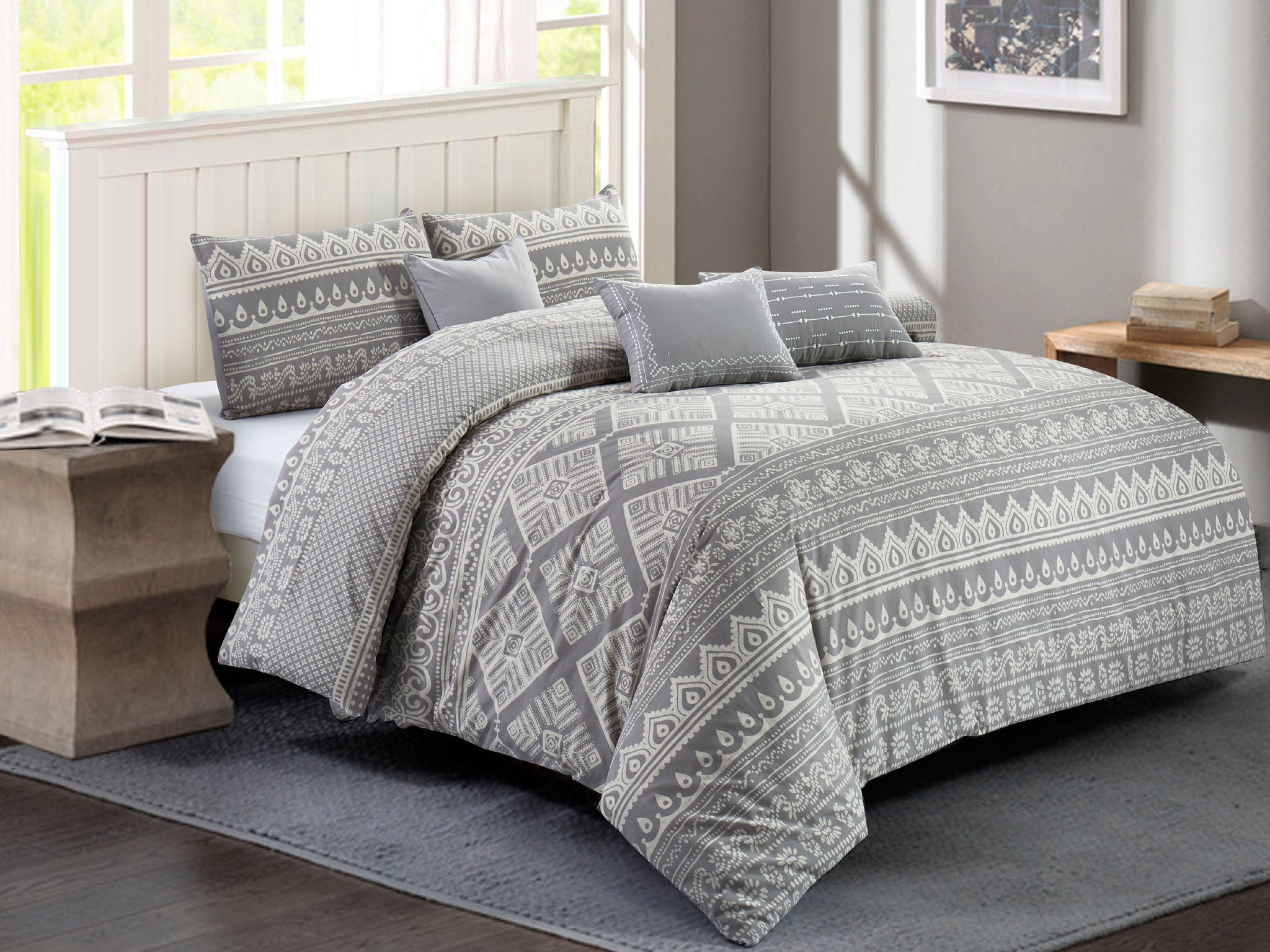 Jaipur Printed Cotton Comforter Set In Grey Wonderhome