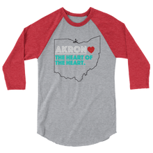 Load image into Gallery viewer, Akron Heart 3/4 Sleeve Raglan Shirt - We Care Tees

