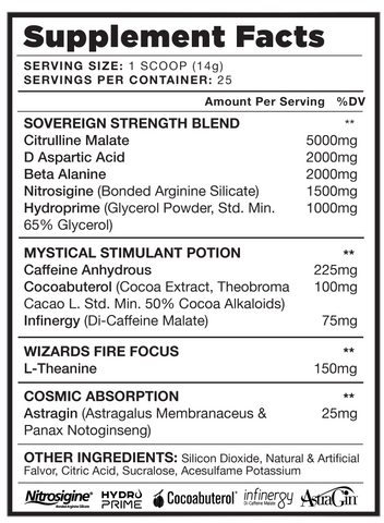 Excalibur Nutrition Facts