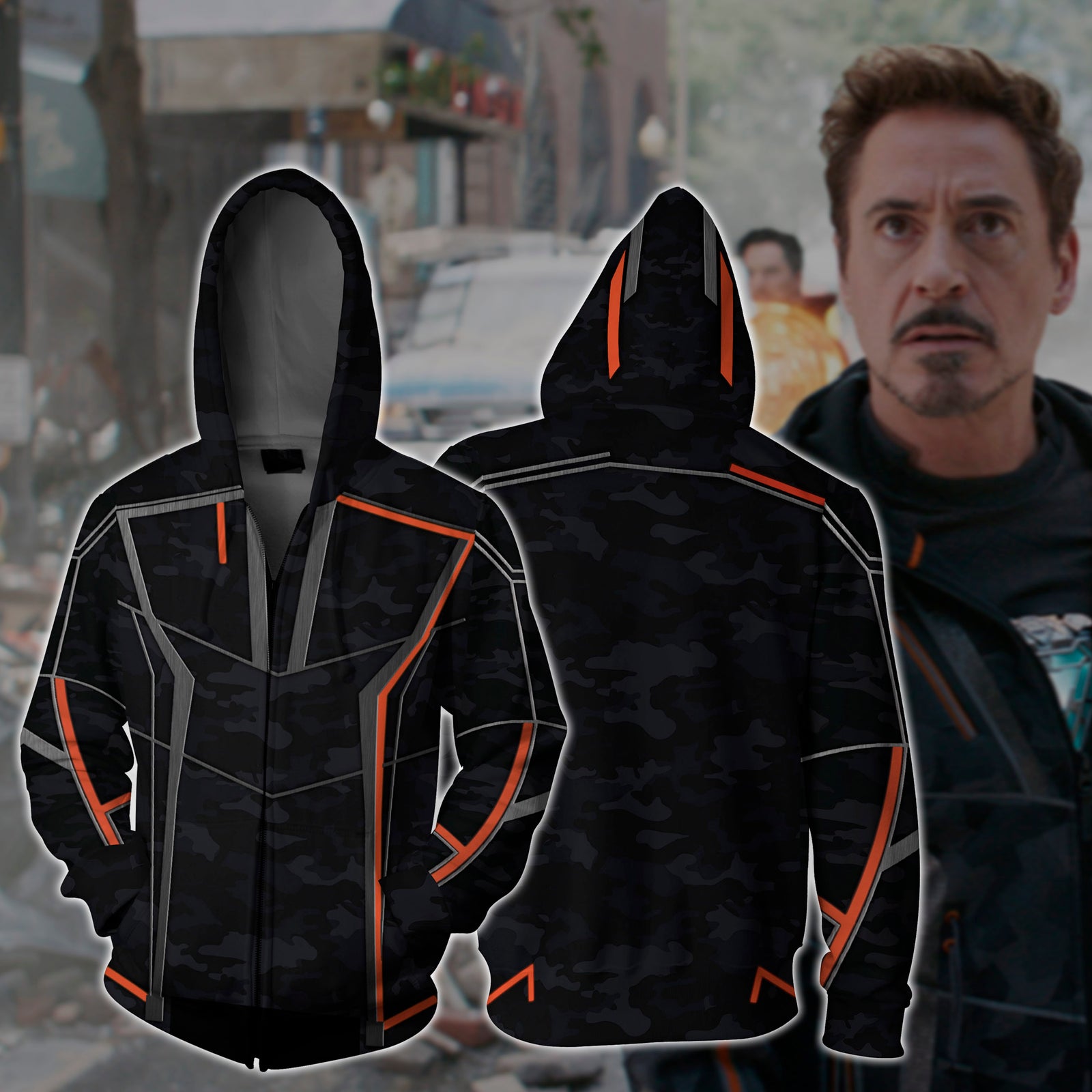 Black fashion iron man tony stark colorblock long sleeve hot sale zip up regular fitted hoodie with pocket