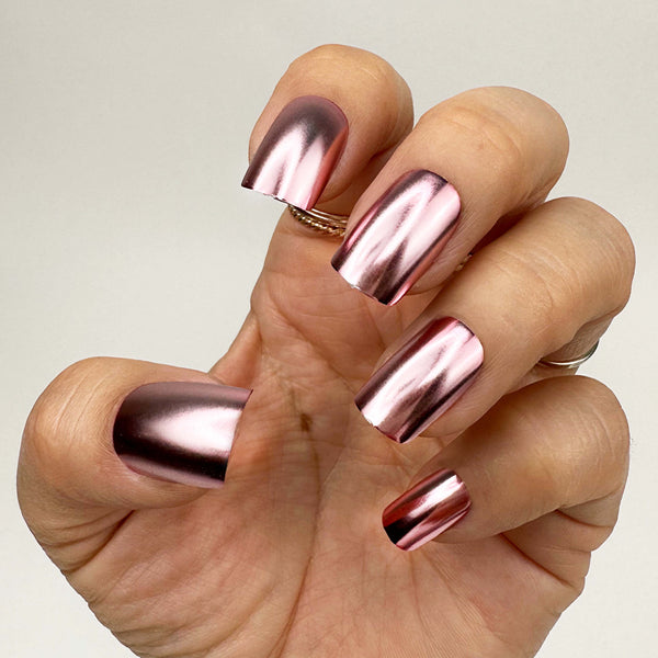 Press On Chrome Blush Pink Stiletto Nails