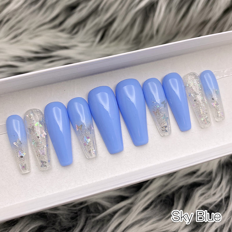 Sky Blue Ombre Nails With Butterflies The Nailest