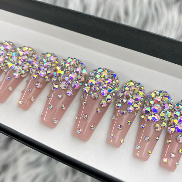 Handmade- Big Bang All Bling Mixed Color Shape Crystals Press On Nail Set
